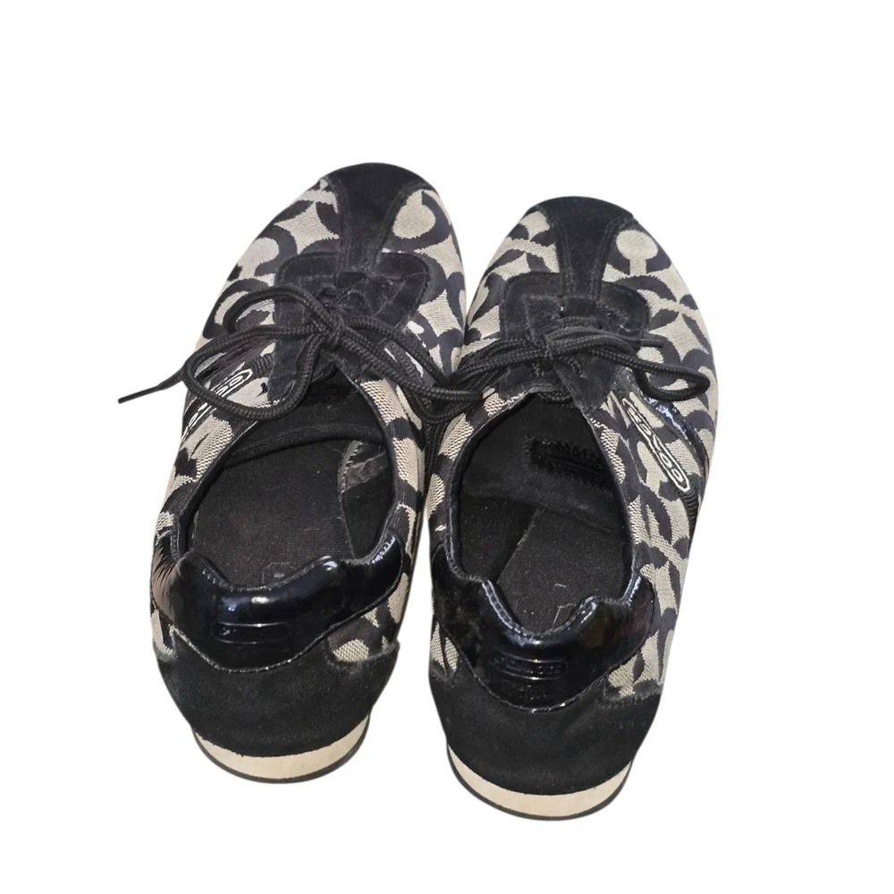 COACH Kathleen Black Signature Canvas Lace-Up Sneaker Shoe Size 7